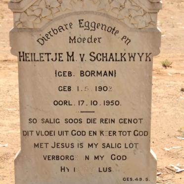 SCHALKWYK Heiletje M., van nee BORMAN 1902-1950