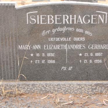 SIEBERHAGEN Andries Gerhardus 1862-1956 &amp; Mary-Ann Elizabeth 1892-1966