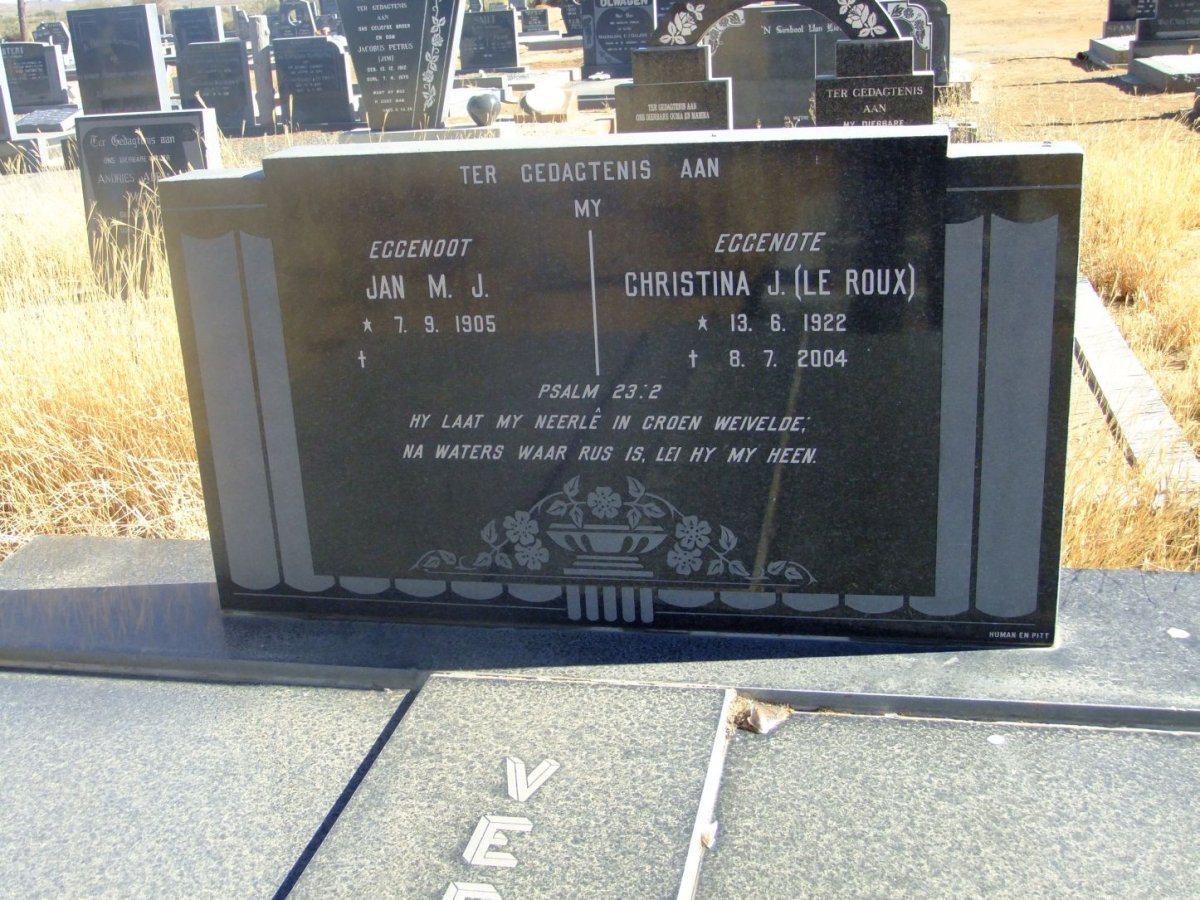VER? Jan M.J. 1905- &amp; Christina J. LE ROUX 1922-2004