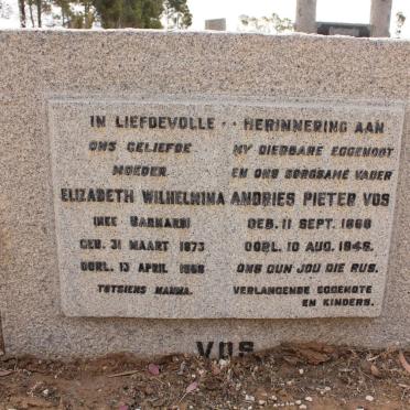 VOS Andries Pieter 1868-1946 &amp;  Elizabeth Wilhelmina BARNARD 1873-1968