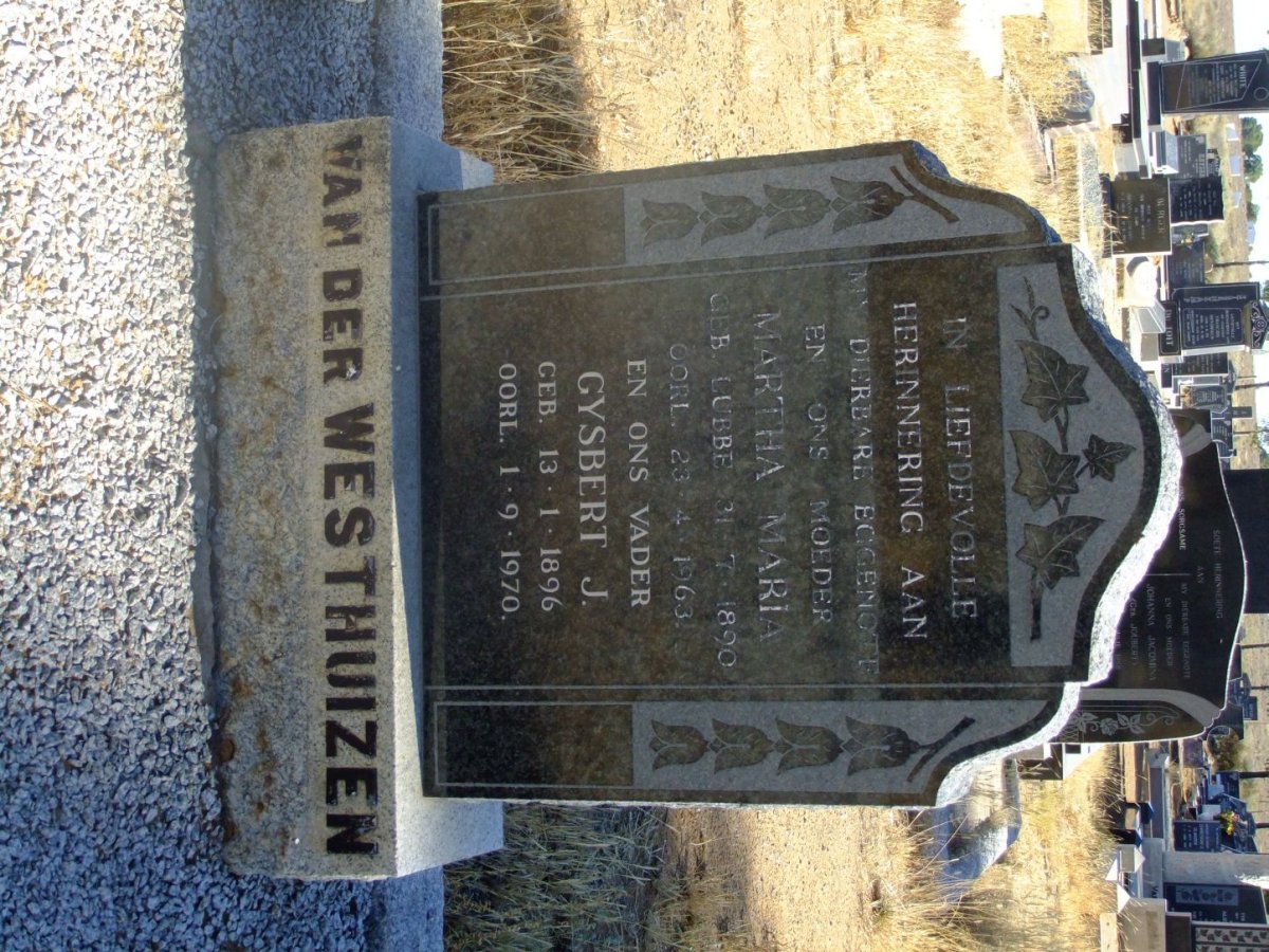 WESTHUIZEN Gysbert J., van der 1896-1970 &amp; Martha Maria LUBBE 1890-1963