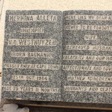 WESTHUYZEN Hermina Alleta, van der nee BAUMANN -1944