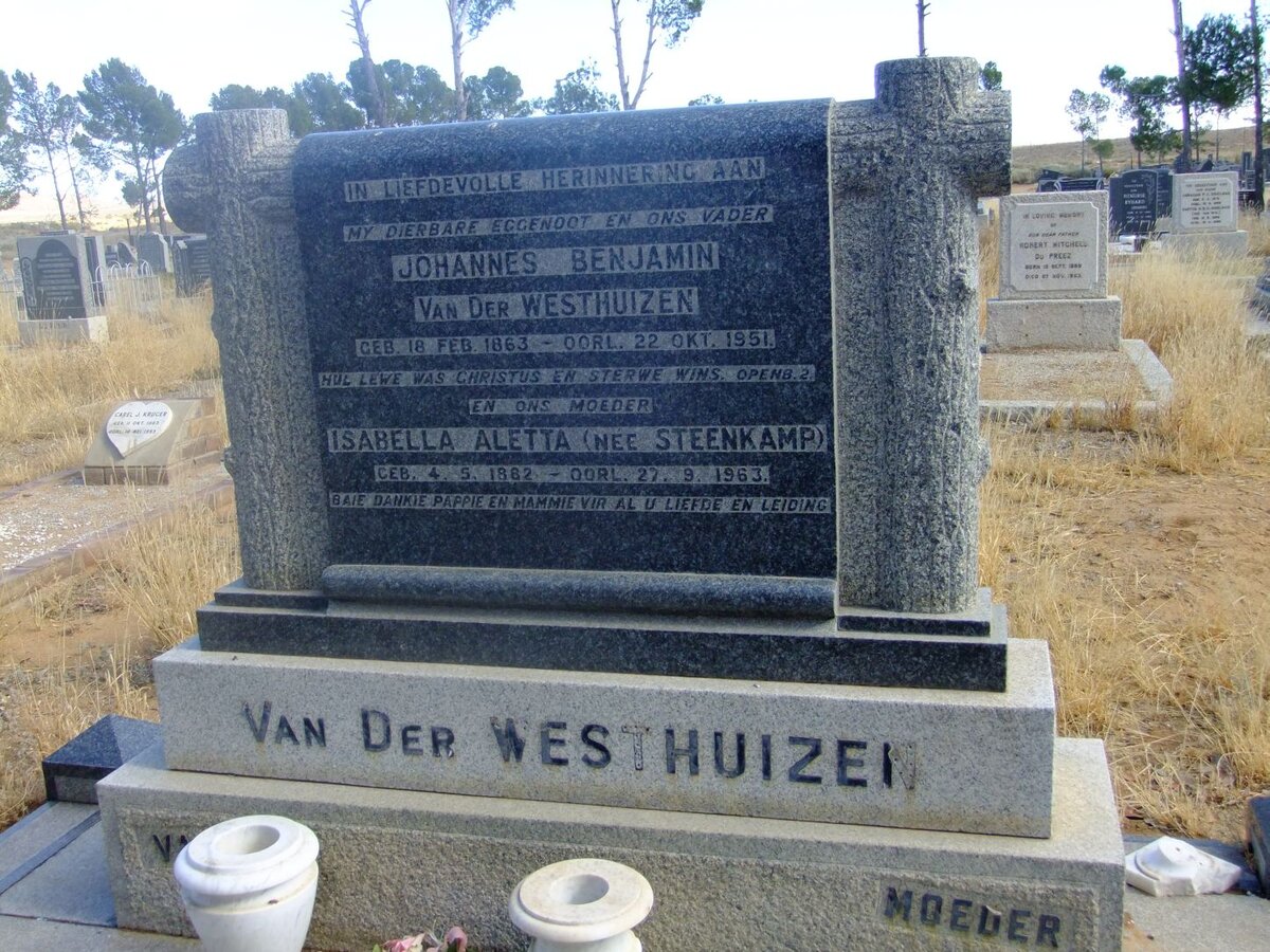 WESTHUIZEN Johannes Benjamin, van der 1863-1951 &amp; Isabella Aletta STEENKAMP 1882-1963