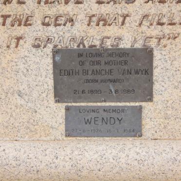 WYK Pieter L.N., van 1896-1953 &amp; Edith Blanche HAYWOOD 1899-1989 :: VAN WYK Wendy 1926-1984