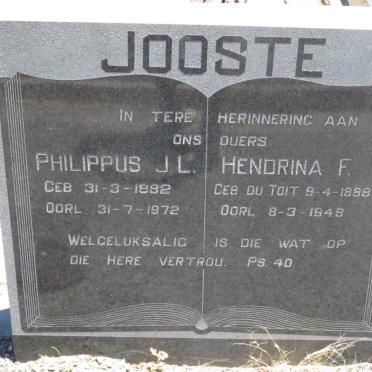 JOOSTE Philippus J.L. 1882-1972 &amp; Hendrina F. DU TOIT 1888-1948