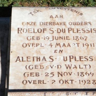 PLESSIS Roelof S., du 1867-1911 &amp; Aletha S. V.D.WALT 1869-1928