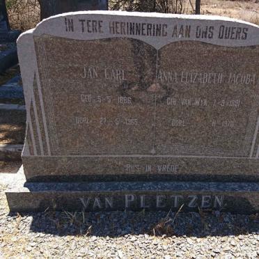 PLETZEN Jan Carl, van 1886-1965 &amp; Anna Elizabeth Jacoba VAN WYK 1891-1970