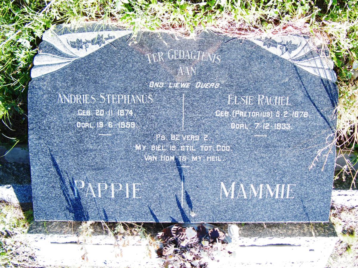 PLESSIS Andries Stephanus, du 1874-1959 &amp; Elsie Rachel PRETORIUS 1878-1933