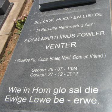 VENTER Adam Marthinus Fowler 1924-2012