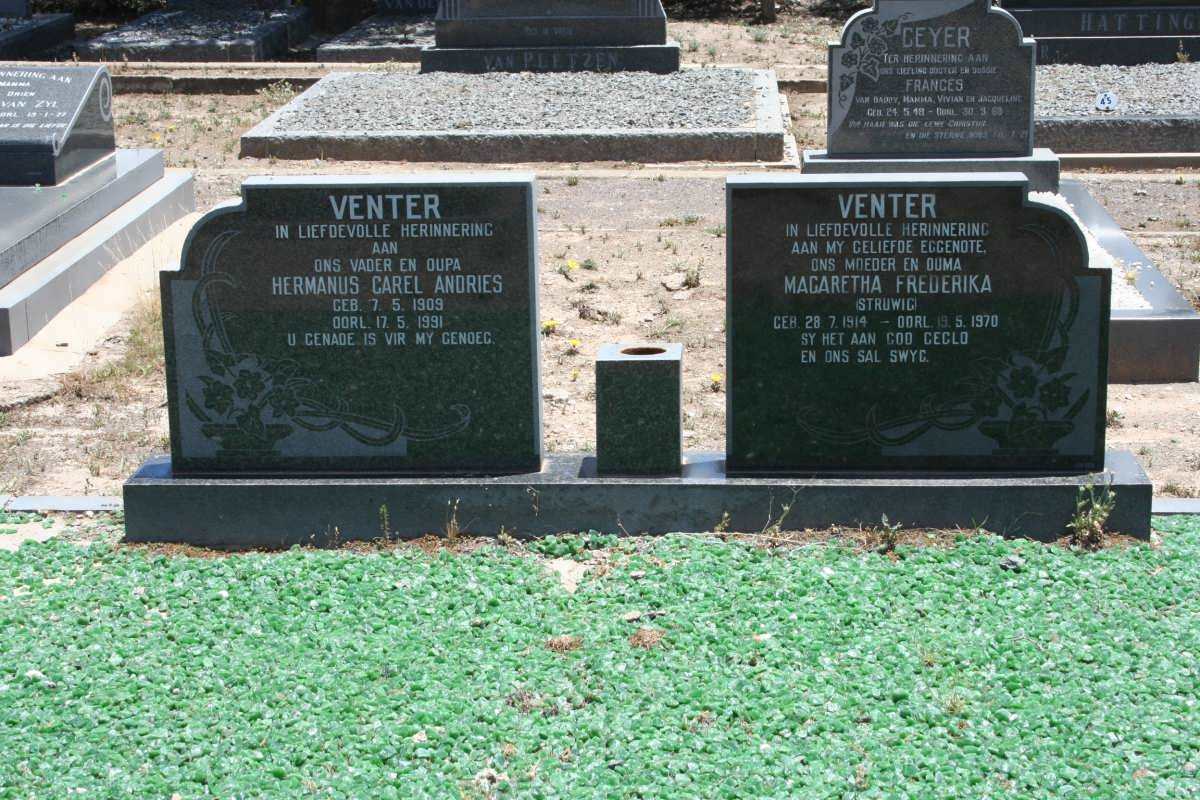 VENTER Hermanus Carl Andries 1909-1991 &amp; Magaretha Frederika STRUWIG 1914-1970