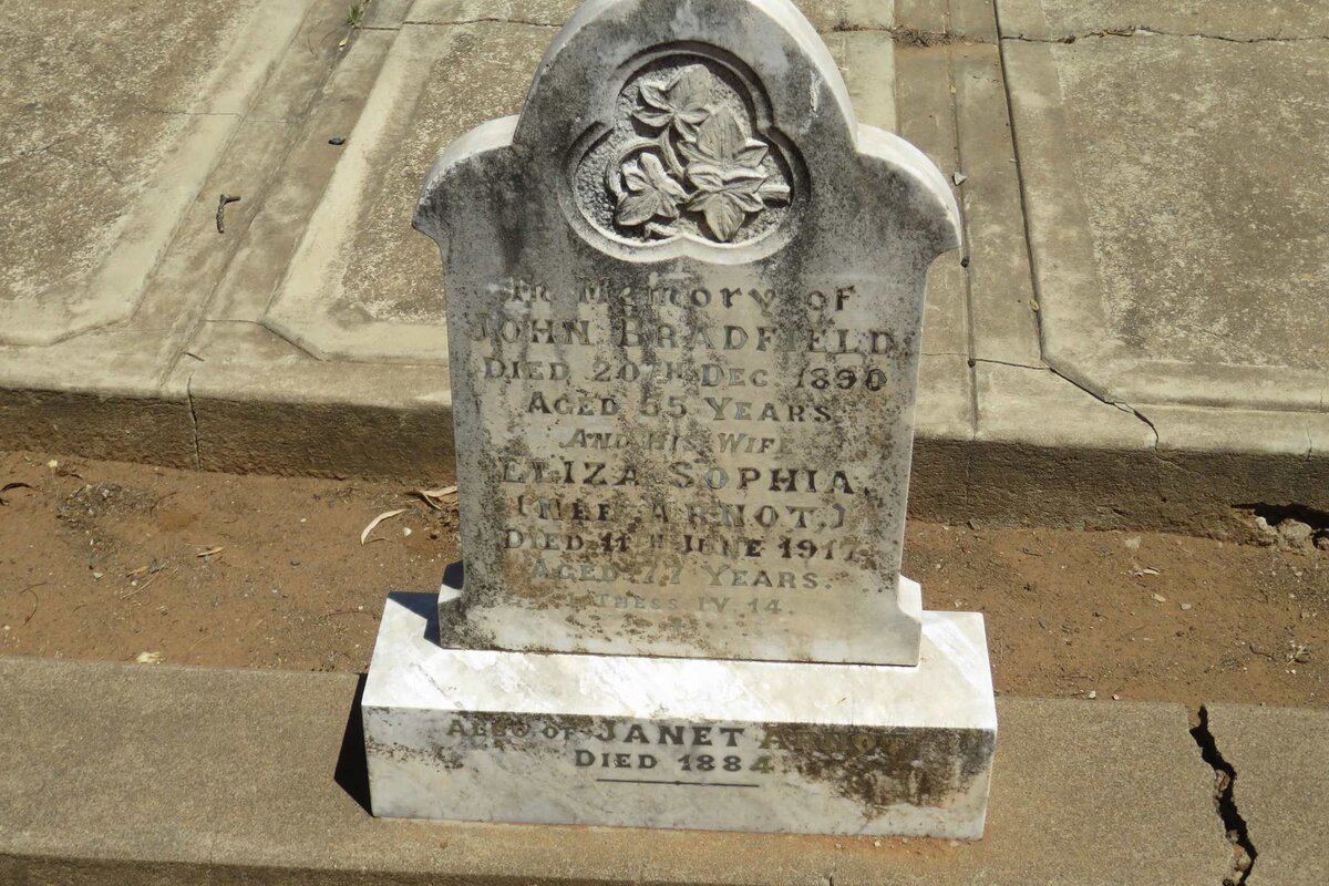 BRADFIELD John -1890 &amp; Eliza Sophia ARNOT -1917 :: ARNOT Janet -1884
