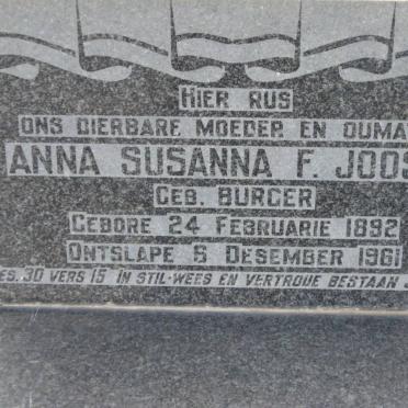 JOOSTE Anna Susanna F. nee BURGER 1892-1961