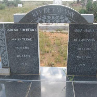 MERWE Barend Frederick, van der 1888-1970 &amp; Anna Maria C.J. VAN RENSBURG 1888-1964 