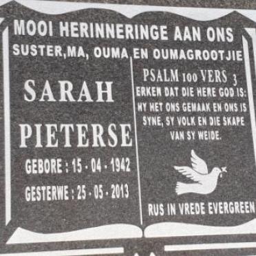PIETERSE Sarah 1942-2013