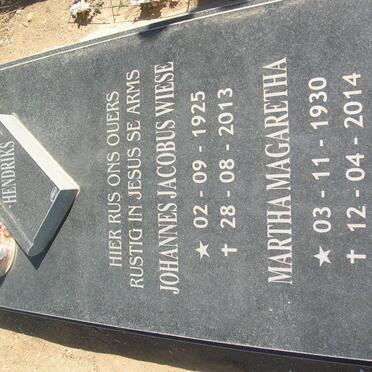 HENDRIKS Johannes Jacobus Wiese 1925-2013 &amp; Martha Magaretha 1930-2014