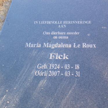 FICK Maria Magdalena le Roux 1924-2007