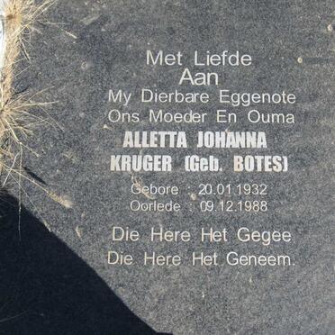 KRUGER Alletta Johanna nee BOTES 1932-1988