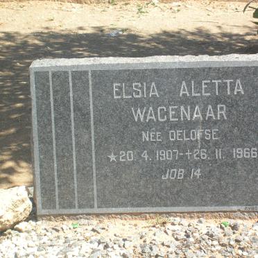 WAGENAAR Elsia Aletta nee OELOFSE 1907-1966