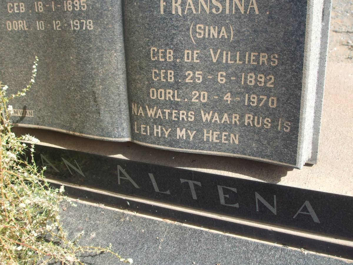 ALTENA Antonie G., van 1895-1978 &amp; Fransina DE VILLIERS 1892-1970 _1