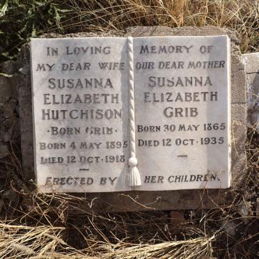 GRIB Susanna Elizabeth 1865-1935 :: HUTCHISON Susanna Elizabeth, nee GRIB 1895-1918