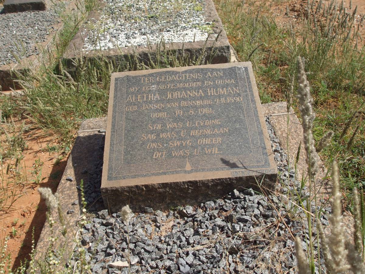 HUMAN Aletha Johanna nee JANSEN VAN RENSBURG 1890-1961