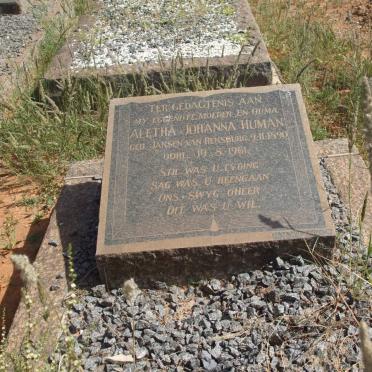 HUMAN Aletha Johanna nee JANSEN VAN RENSBURG 1890-1961