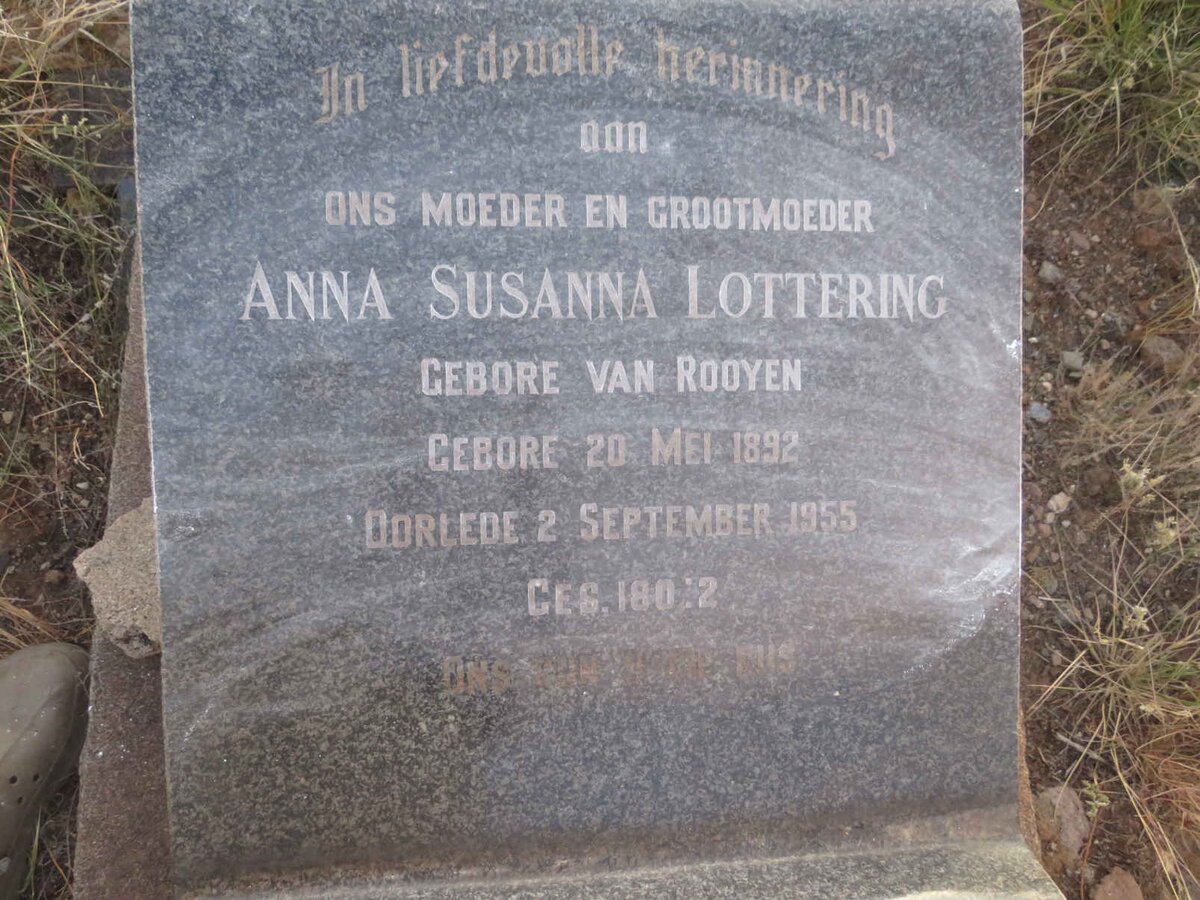LOTTERING Anna Susanna nee VAN ROOYEN 1892-1955
