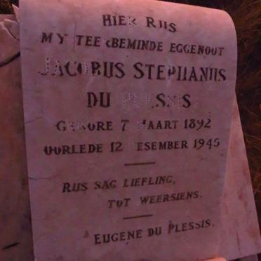 PLESSIS Jacobus Stephanus, du 1892-1945
