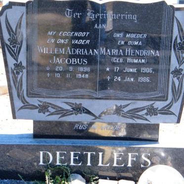 DEETLEFS Willem Adriaan Jacobus 1896-1948 &amp; Maria Hendrina HUMAN 1906-1986