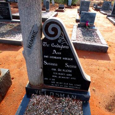 VELDSMAN Susanna Susina nee DE KLERK 1895-1970