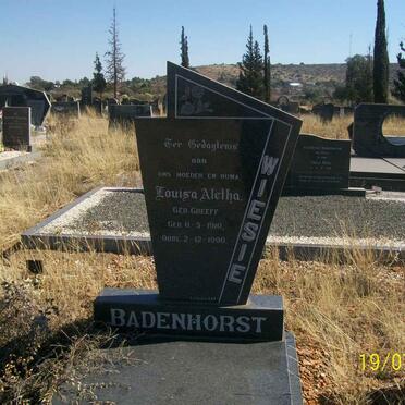 BADENHORST Louisa Aletha neé GREEFF 1910-1990