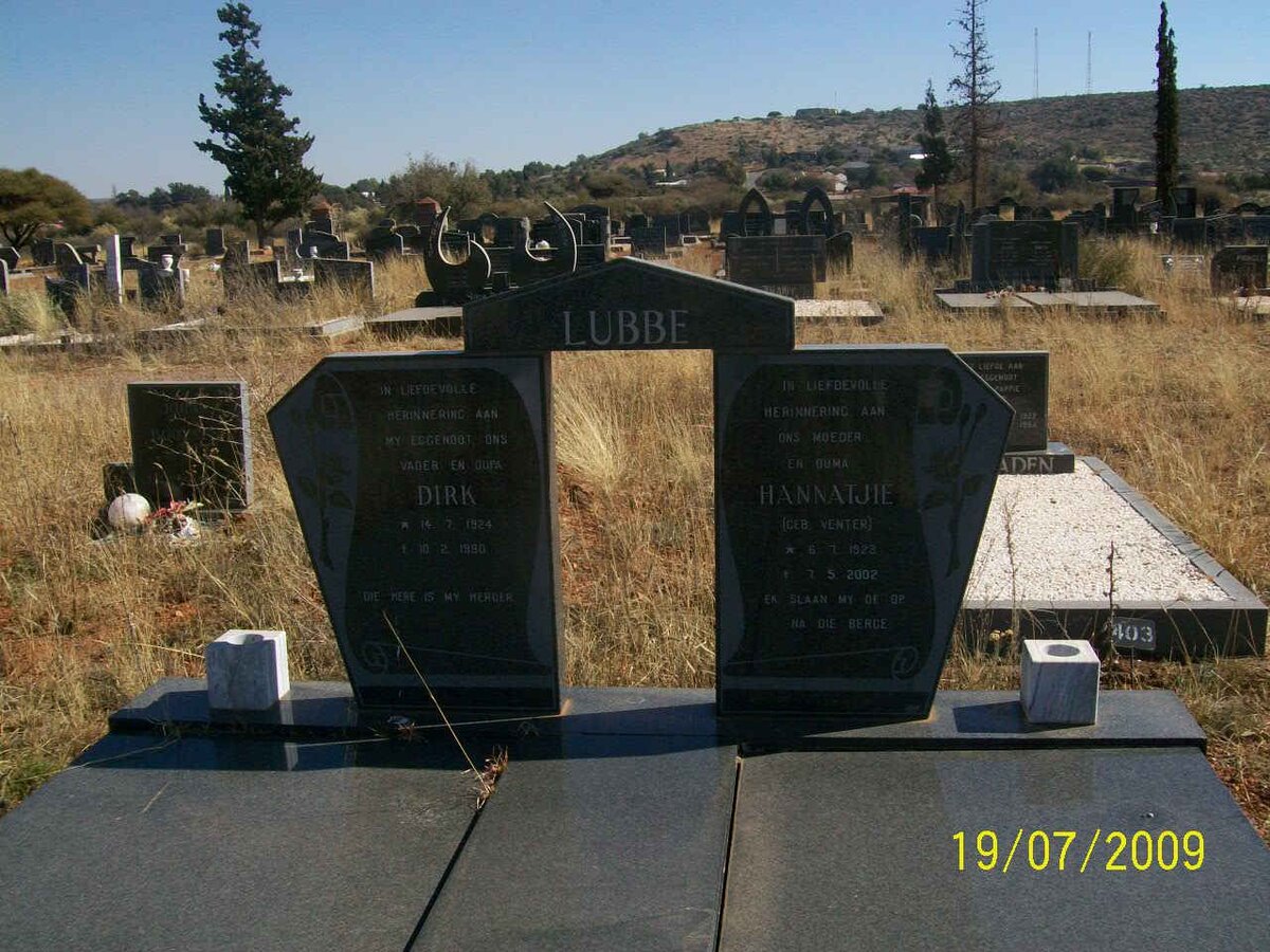 LUBBE Dirk 1924-1990 &amp; Hannatjie VENTER 1923-2002