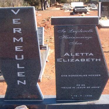 VERMEULEN Aletta Elizabeth 1958-