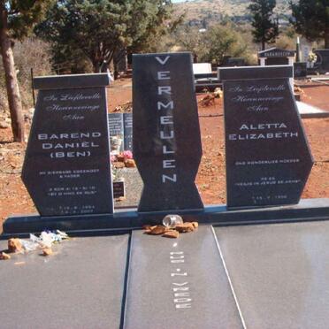 VERMEULEN Barend Daniel 1954-2007 &amp; Aletta Elizabeth 1958- 