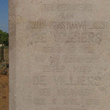 VILLIERS Johan Christian Wrensch, de 1859- &amp; Esther Maria nee NIEUWOUDT 1859-