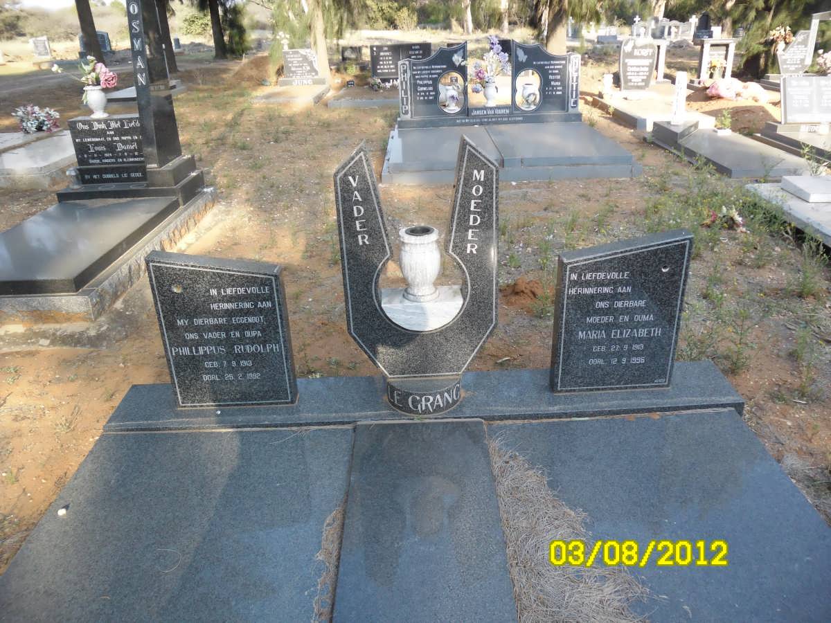 GRANGE Phillippus Rudolph, le 1913-1992 &amp; Maria Elizabeth 1913-1996