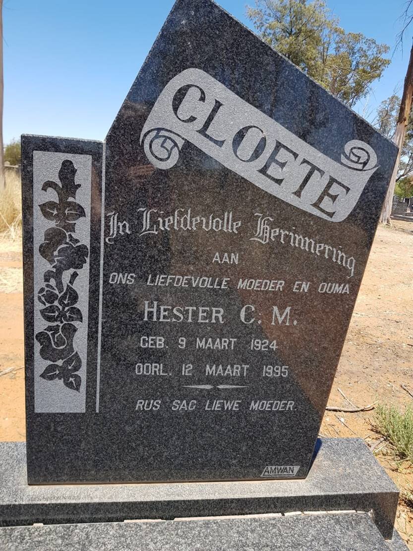 CLOETE Hester Catherina Maria nee CLOETE 1924-1995