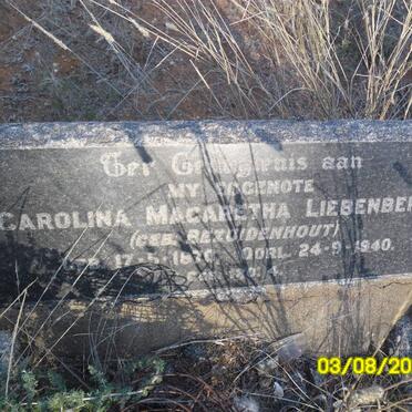 LIEBENBERG Carolina Magaretha nee BEZUIDENHOUT 1870-1940