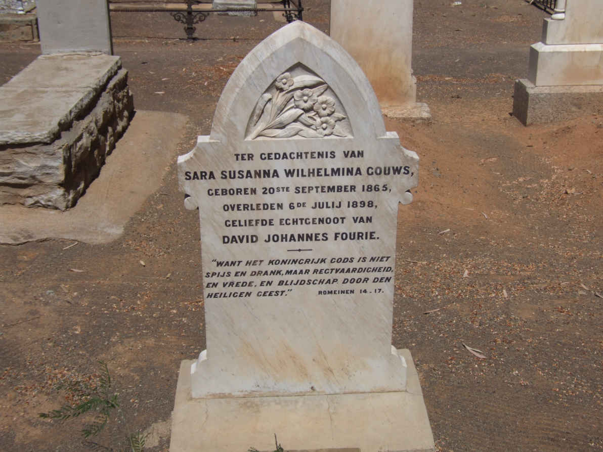 FOURIE Sara Susanna Wilhelmina nee GOUWS  1865-1898
