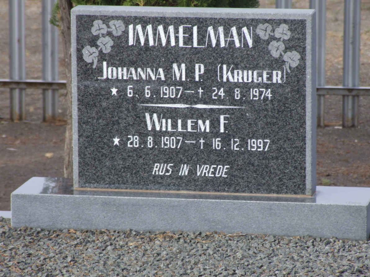 IMMELMAN Willem F. 1907-1997 &amp; Johanna M.P. KRUGER 1907-1974