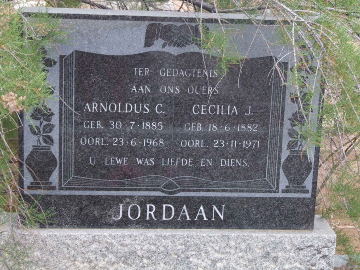 JORDAAN Arnoldus C. 1885-1968 &amp; Cecilia J. 1882-1971