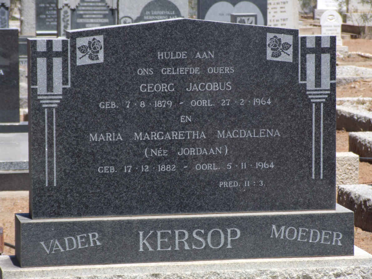 KERSOP Georg Jacobus 1879-1964 &amp; Maria Margaretha Magdalena JORDAAN 1882-1964