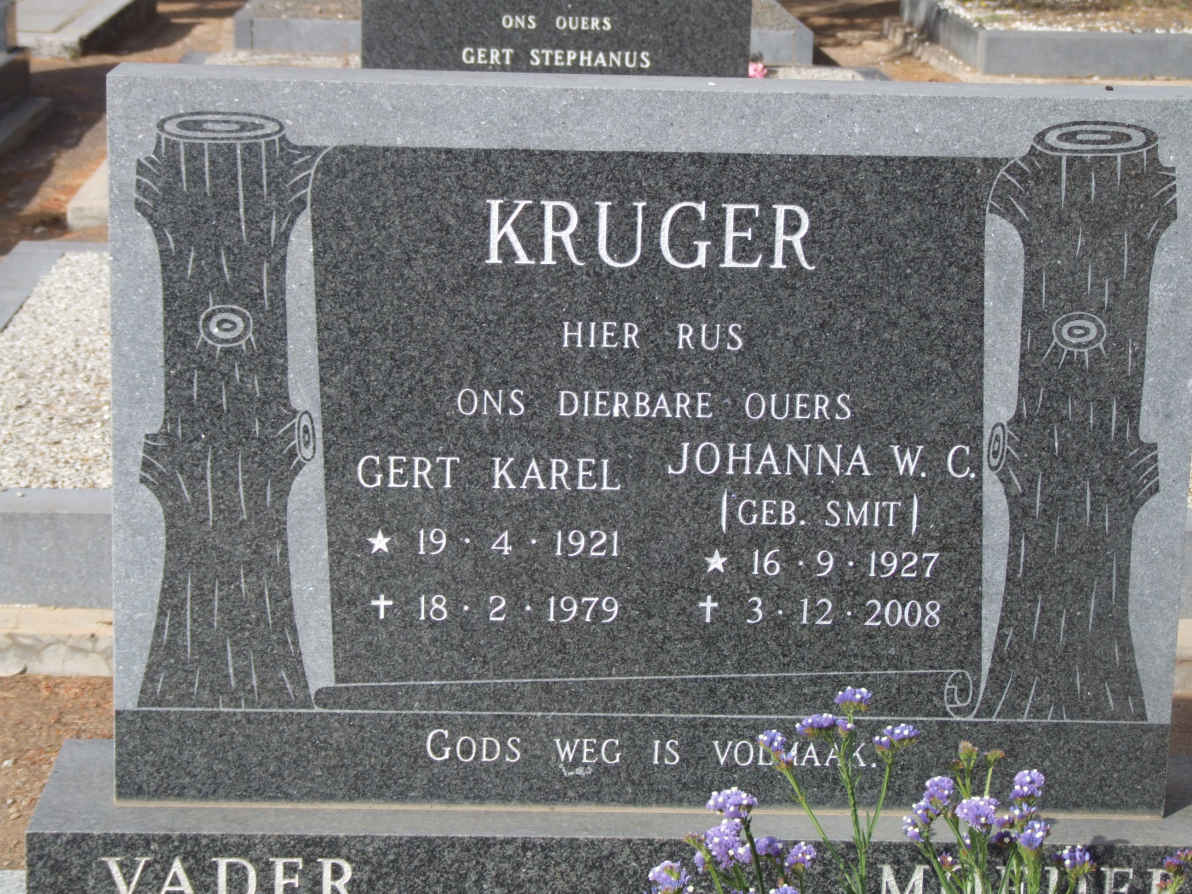 KRUGER Gert Karel 1921-1979 &amp; Johanna W.C. SMIT 1927-2008