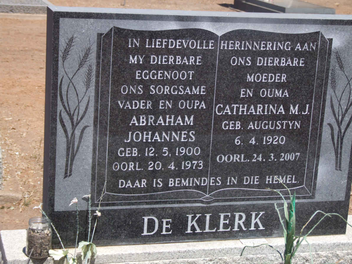 KLERK Abraham Johannes, de 1900-1973 &amp; Catharina M.J. AUGUSTYN 1920-2007