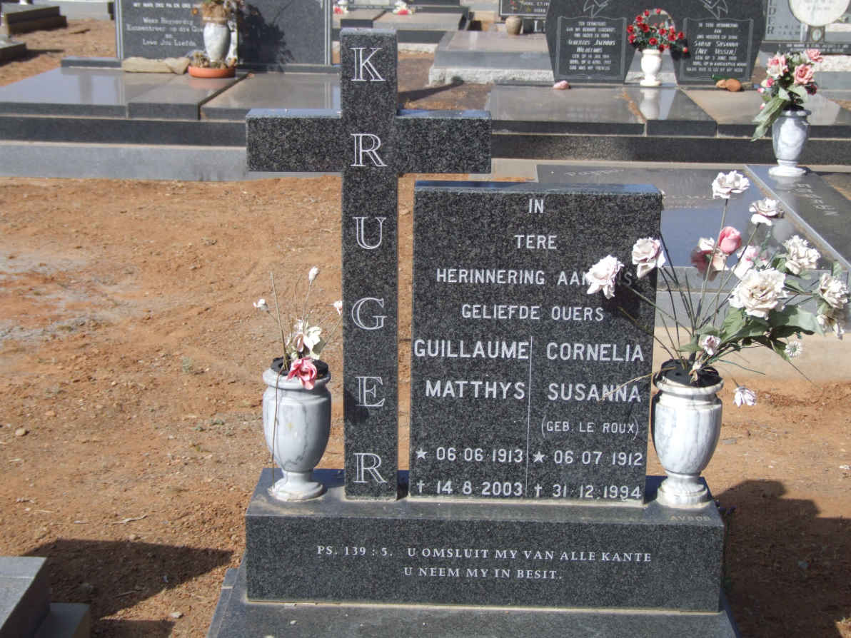 KRUGER Guillaume Matthys 1913-2003 &amp; Cornelia Susanna LE ROUX 1912-1994