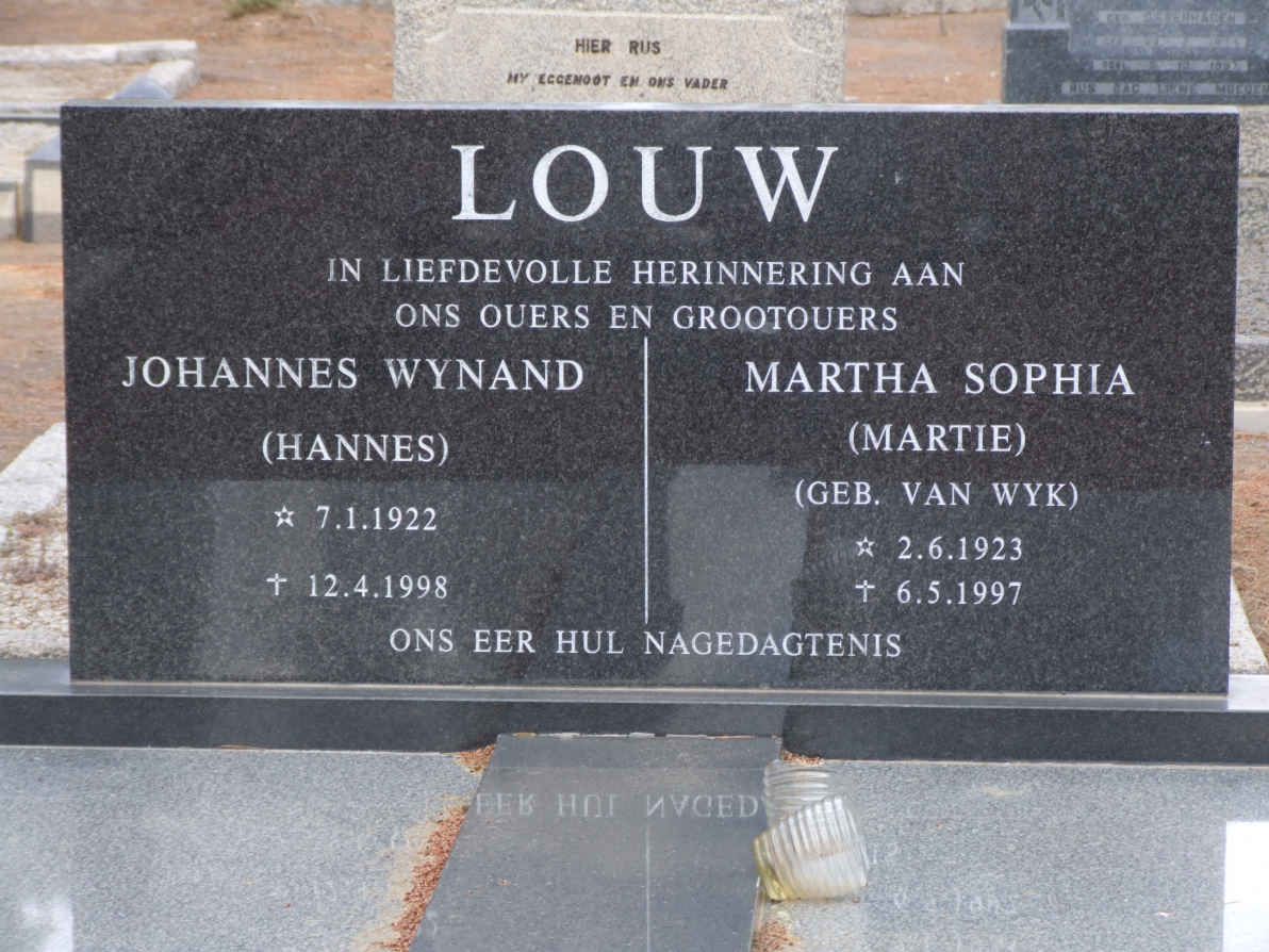 LOUW Johannes Wynand 1922-1998 &amp; Martha Sophia VAN WYK 1923-1997