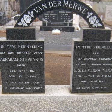 MERWE Abraham Stephanus, van der 1902-1978 &amp; S.S. de Verra DU TOIT  1898-1967