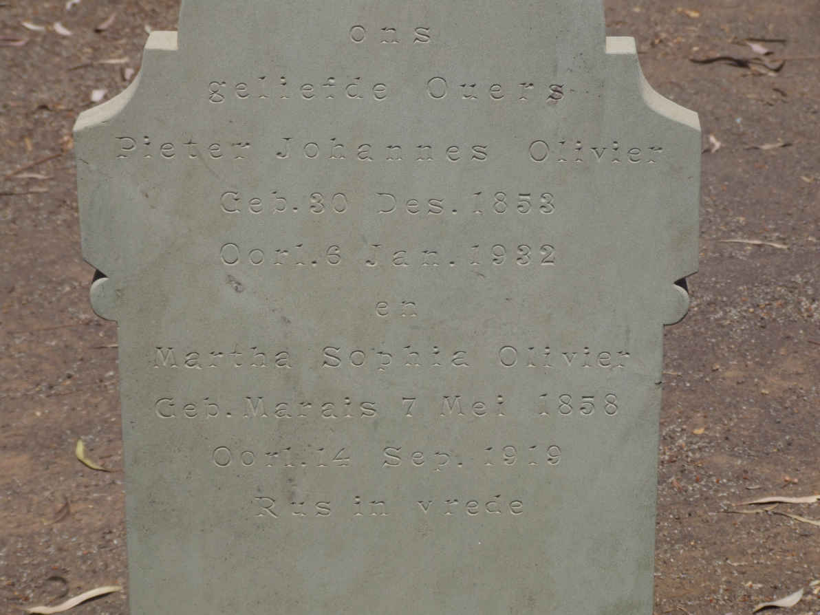 OLIVIER Pieter Johannes 1853-1932 &amp; Martha Sophia MARAIS 1858-1919