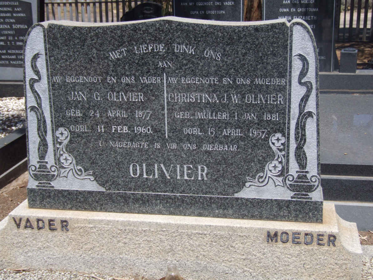 OLIVIER Jan G. 1877-1960 &amp; Christina J.W. MULLER 1881-1957