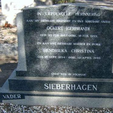 SIEBERHAGEN Ockert Gerbrand 1887-1955 &amp; Hendrieka Christina 1894-1990